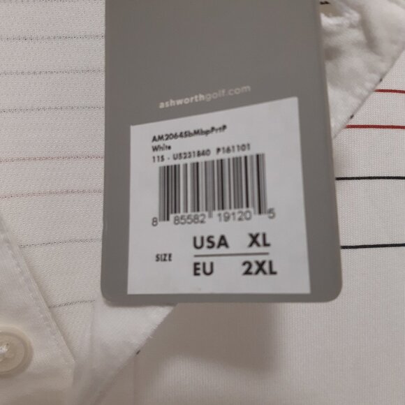 Men's New Ashworth White with stripes Golf Shirt XL - Picture 5 of 9